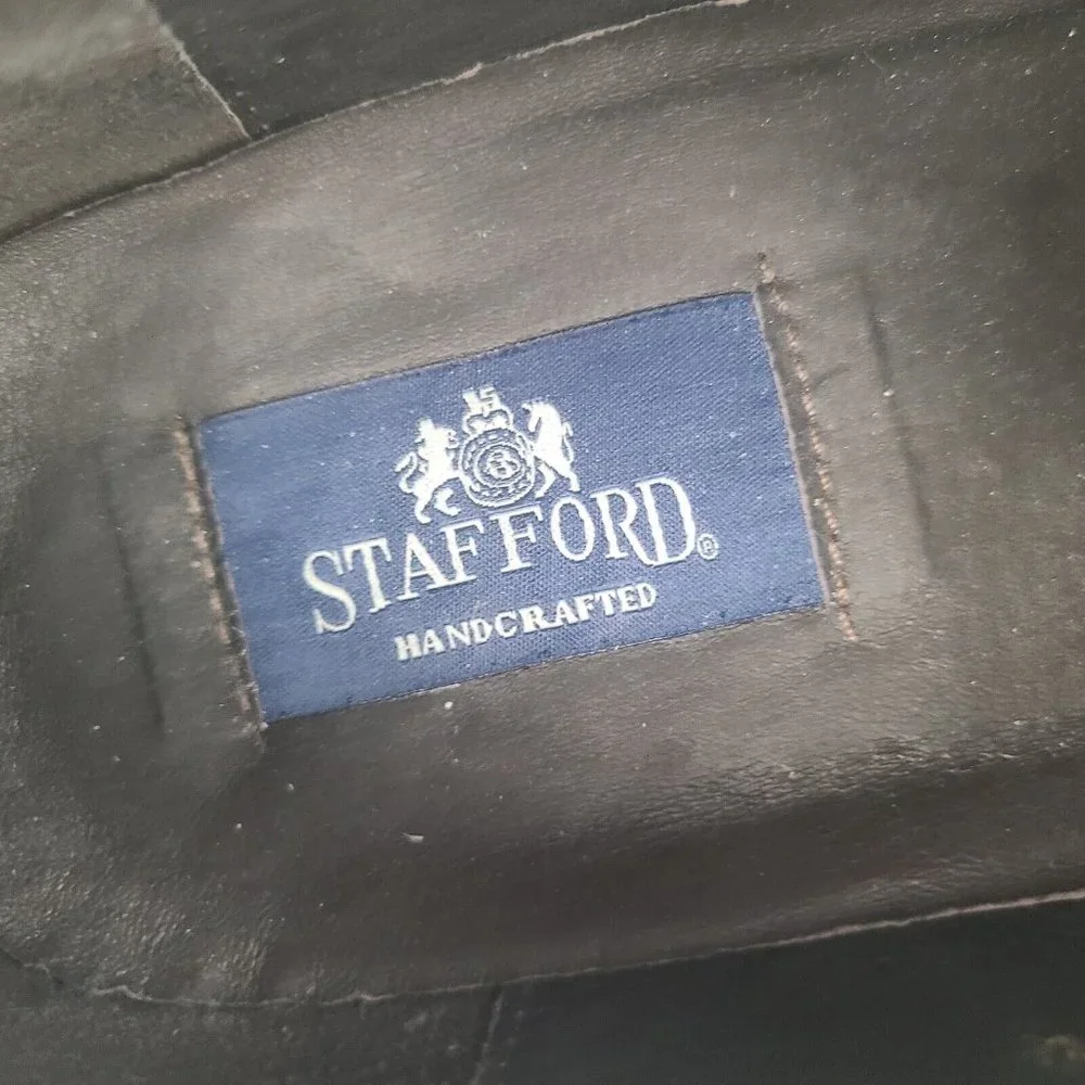 Stafford Mens Sz 12M 19963- 8 Black‎ Genuine Leather Shoes Slip-on Loafer